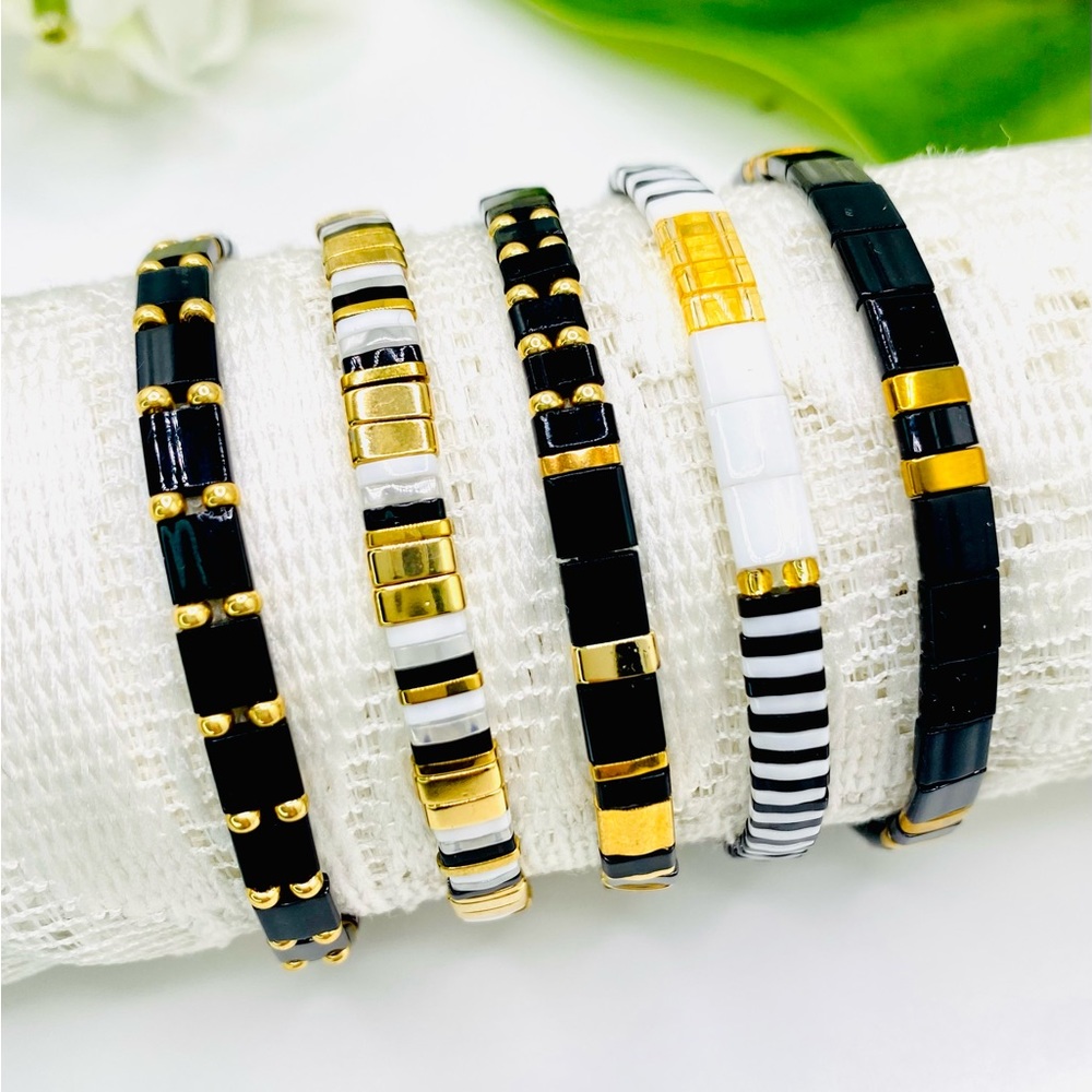 Bundle - Set of 5 Miyuki Tila Bead Stretch Bracelets